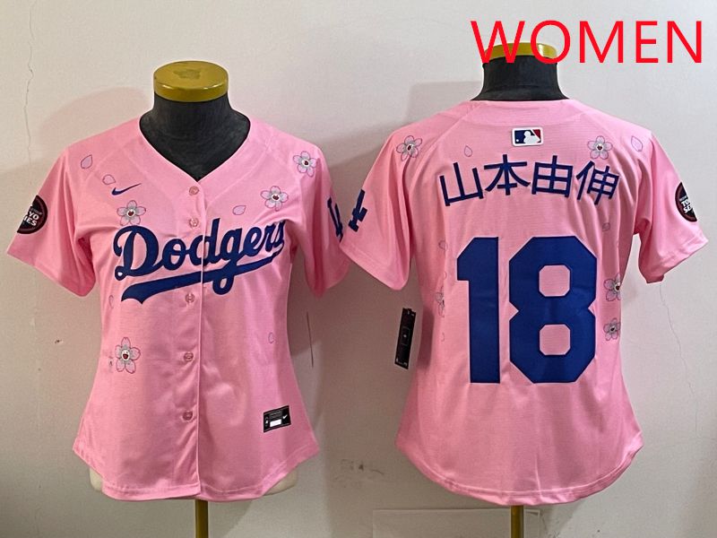 Women Los Angeles Dodgers #18 Yamamoto Pink Sakura Edition 2025 Nike MLB Jersey style 1->women mlb jersey->Women Jersey